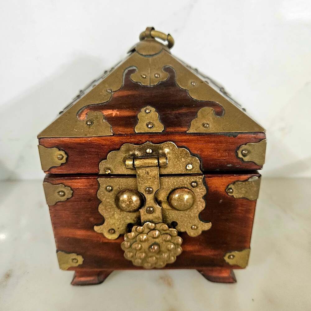 Vintage *Repro Wooden & Brass Seal Box Vintage Prayer,‎ Trinket Treasure Box